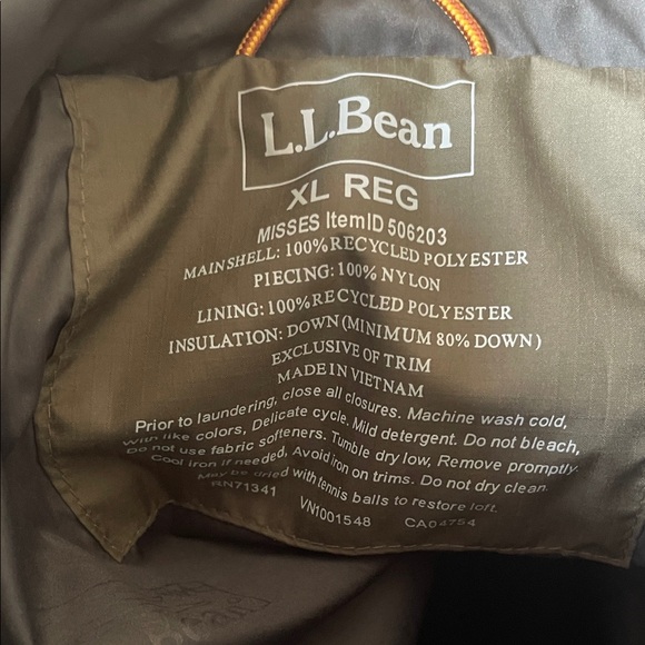 L.L. Bean Olive Hooded Mountain Down Classic Pullover - Picture 3 of 4